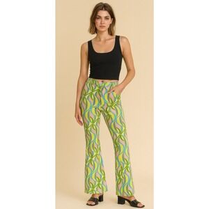 Zara Womens Linen Psycodelic Flare‎ Pants Size S Hippie Maximalist Trippy Retro